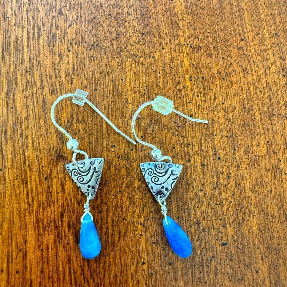 Blue and silver drop earrings